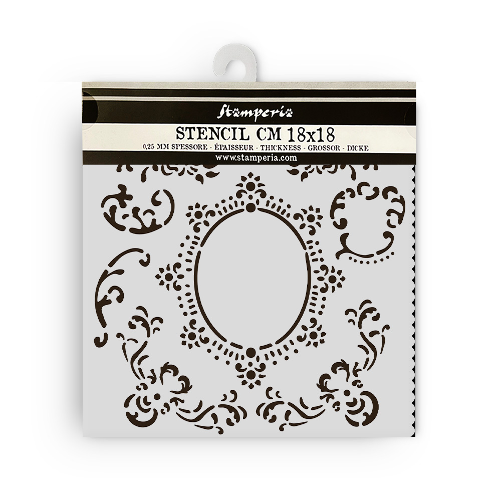 Thick stencil cm 18X18 - House of Roses border with frame - Imagen 2