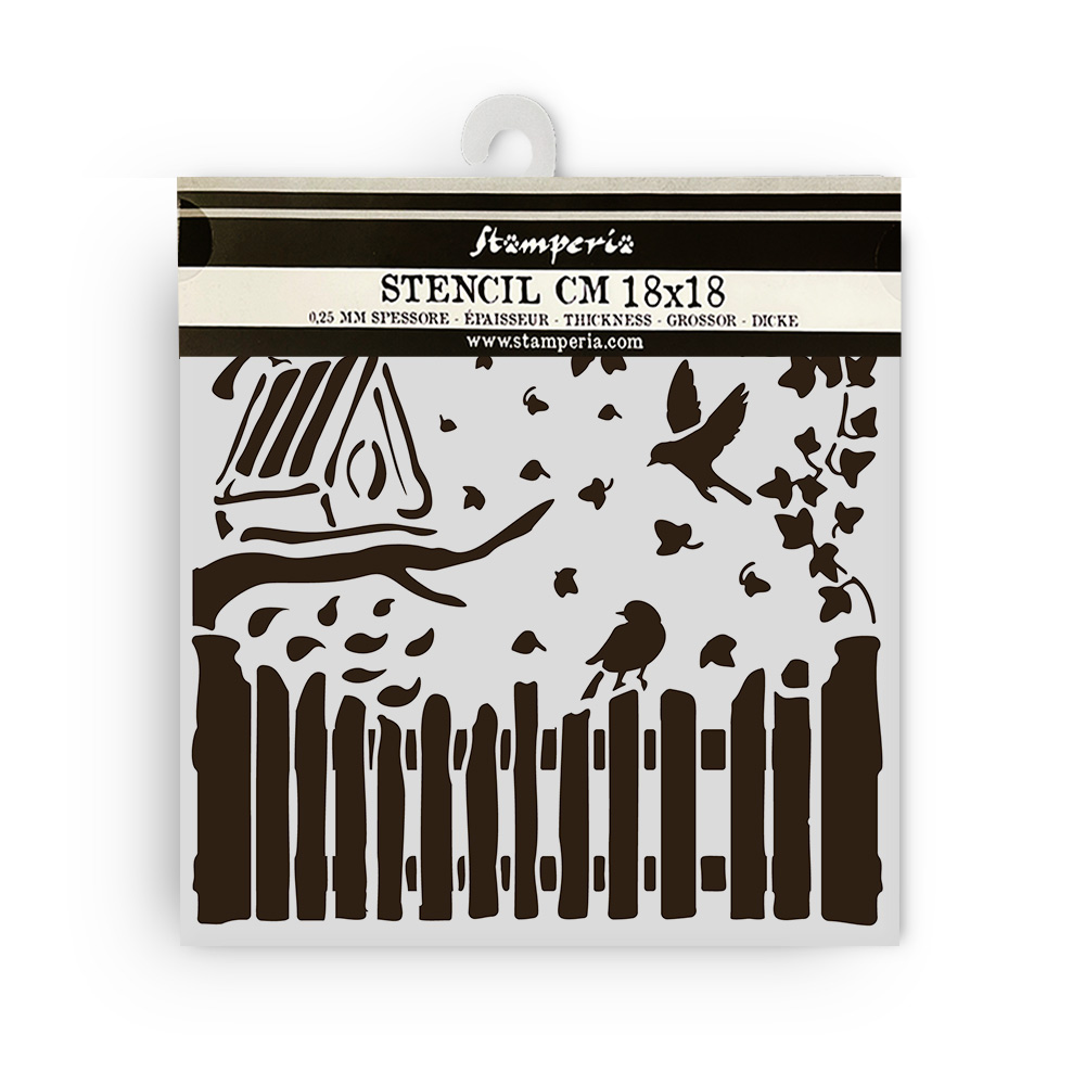 Thick stencil cm 18X18 - House of Roses fence and birds - Imagen 2