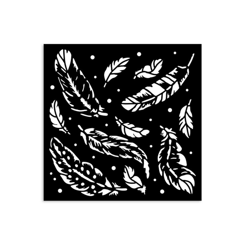 Stencil Grueso 12×12 cm patrón de plumas – Herbarium Silvae