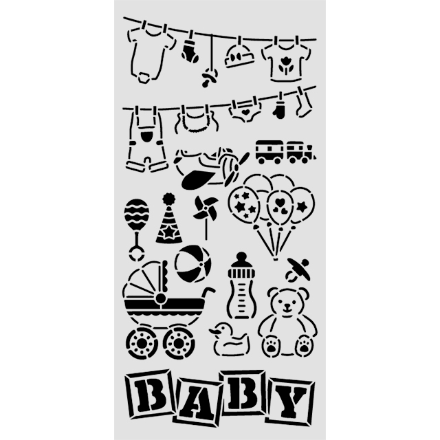 Stencil Grueso 12×25 cm Elementos Bebé – Baby