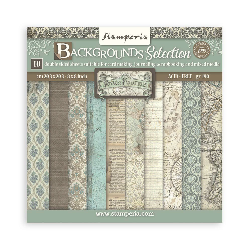 Scrapbooking Álbum Pequeño 10 hojas 20,3×20,3 cm Selección de Fondos – Voyages Fantastiques 25